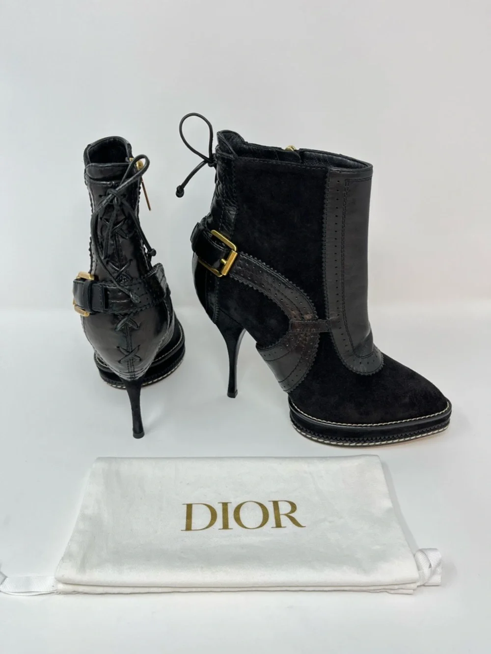 Christian Dior Galliano Vintage 90s Y2K Black Suede Leather Ankle Boots 37.5 7